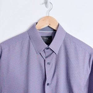 NWOT WRK Red‎ Blue Print Dress Shirt Long Sleeves Regular Fit Large (16) Stretch
